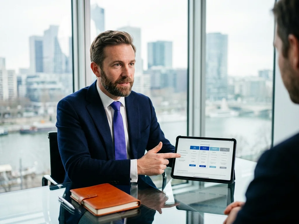 Consultant SEO présentant une grille tarifaire personnalisée pour booster la visibilité d'une entreprise à Courbevoie.