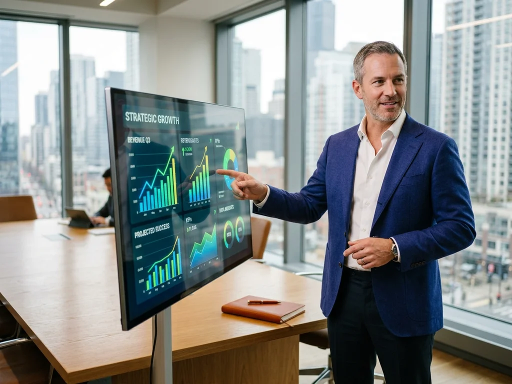 Expert analysant une courbe de croissance SEO pour illustrer l'atteinte des objectifs de visibilité.