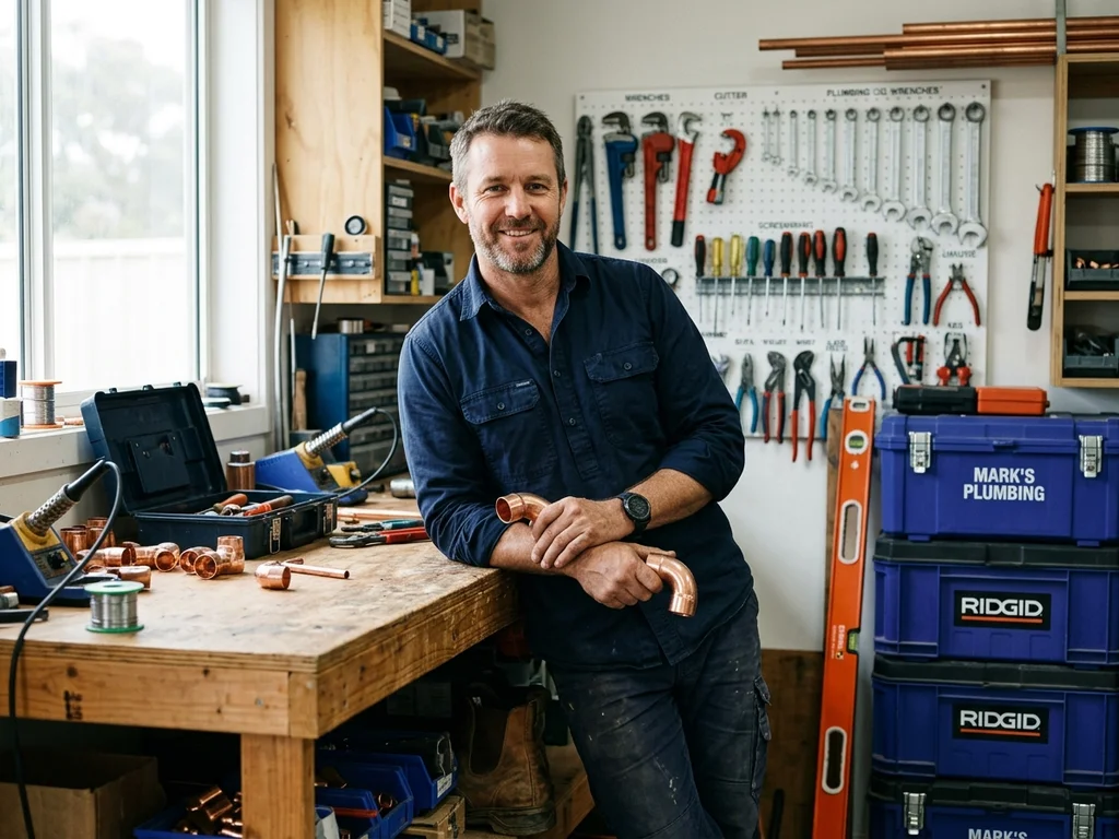 Karim B., artisan plombier de Courbevoie, témoigne de son succès dans son atelier professionnel.