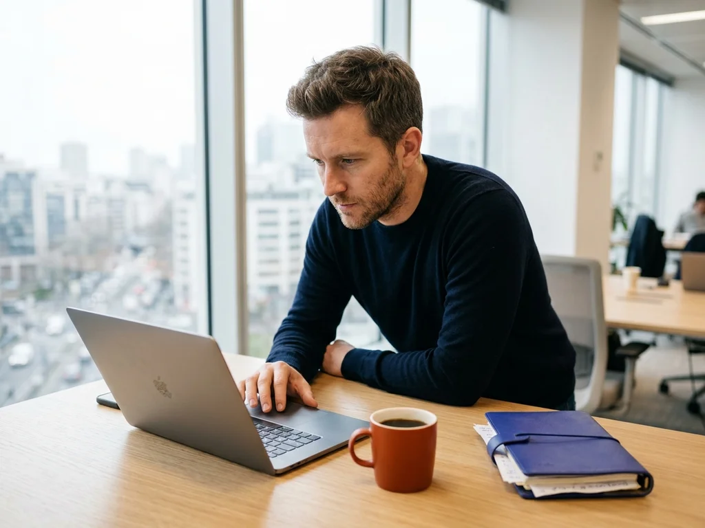 Expert en stratégie SEO travaillant sur un contenu éditorial performant dans un bureau à Courbevoie.